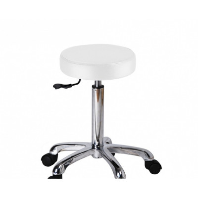 Tabouret Blanc sur roulette pied chromé